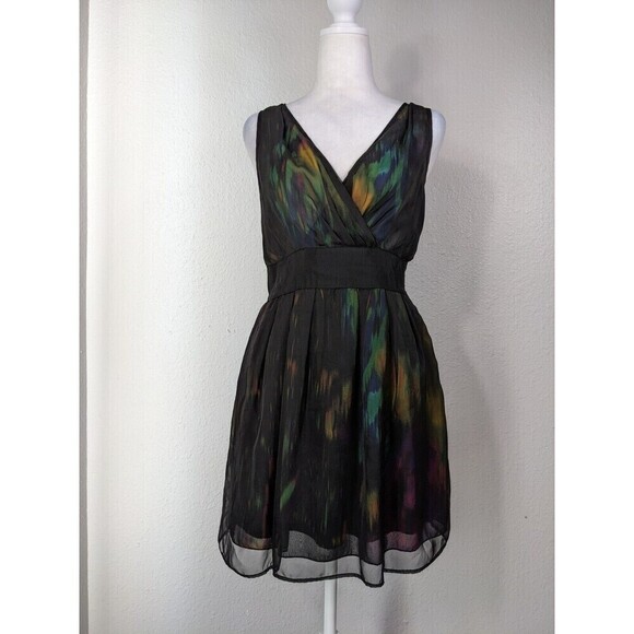 Pins & Needles Anthropologie Black Sheer V Neck Shift Dress Size 4 - Picture 1 of 7